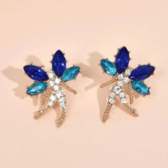 Y2K Grunge Fairycore Stainless Steel Gold Plate Rhinestone Fairy Earrings - Picture 2 of 6